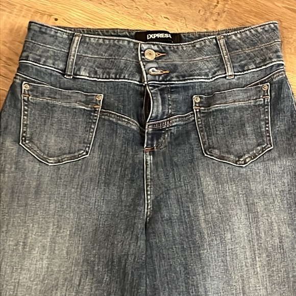 EXPRESS Wide Leg Super High Rise Baggy blue Jeans women Size 12R Regular stretch - Picture 4 of 16